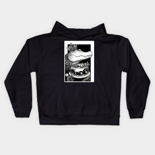 Alligator & Crystal Cake - White Outlined Version Kids Hoodie